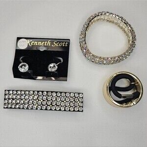 Accessories, Set of 4, Pony tail, clip on earrings, bracelet, barrett